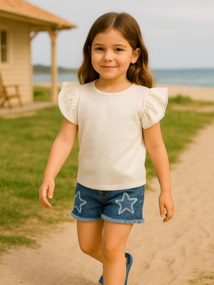 Civil Girls Yıldız Nakışlı 6-9 Yaş Şort - Mavi