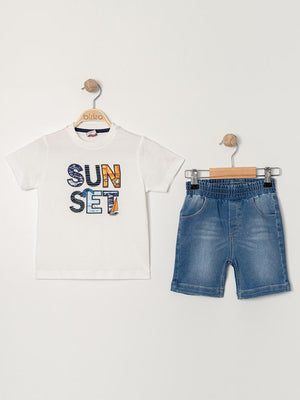 Bizio Sunset baskılı Bisiklet Yaka 2-5 Yaş Takım - Ekru