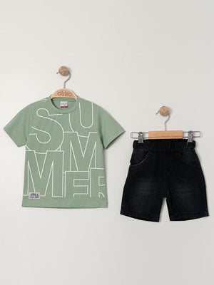 Bizizo Summer baskılı Bisiklet Yaka 2-5 Yaş Takım - Haki