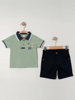Bizio Bisiklet nakışlı Polo Yaka 9-24 Ay Takım - Haki