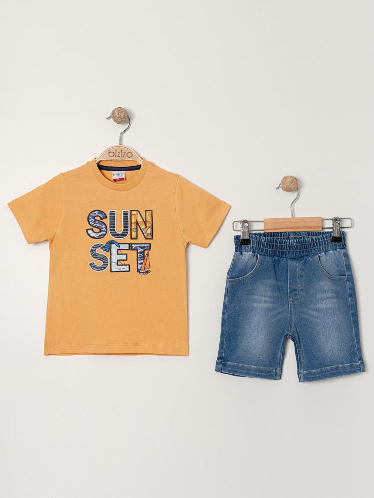 Bizio Sunset baskılı Bisiklet Yaka 2-5 Yaş Takım - Hardal