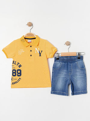 Bizio NY nakışlı Polo Yaka 2-5 Yaş Takım - Hardal