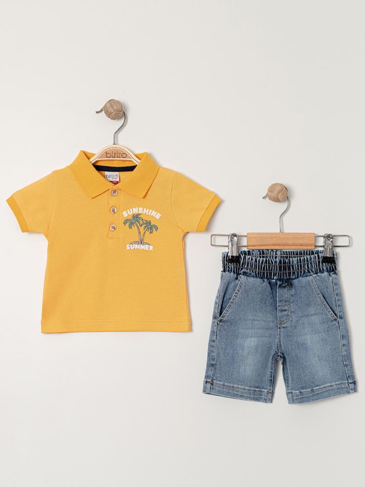Bizizo Palmiye baskılı Polo Yaka 9-24 Ay Takım - Hardal