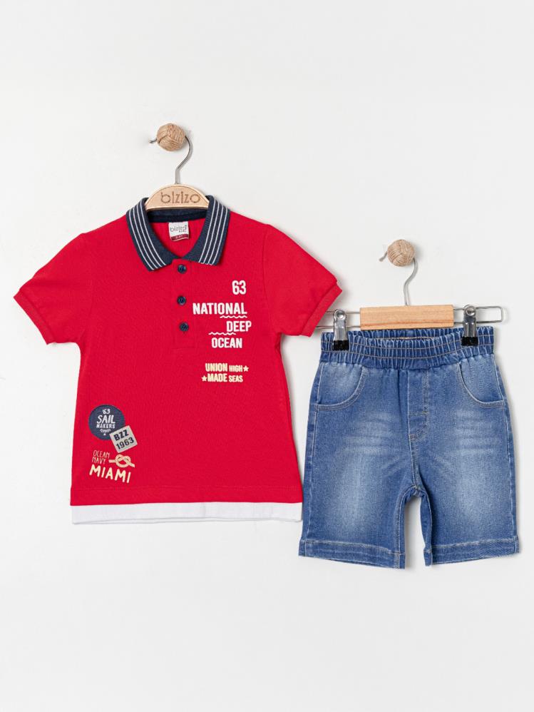 Bizio 63 Natıonel baskılı Polo Yaka 2-5 Yaş Takım - Kırmızı