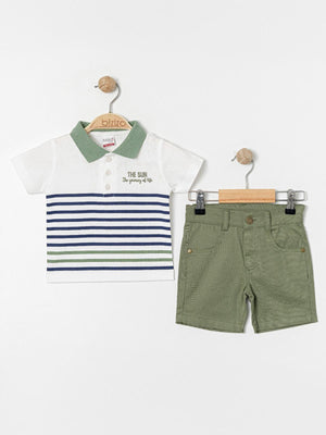 Bizizo Çizgili Polo Yaka 9-24 Ay Takım - Haki