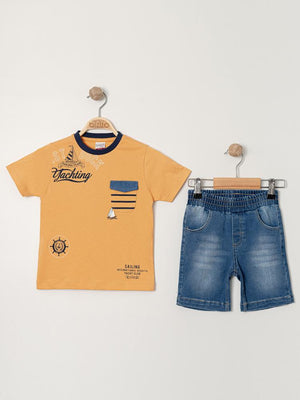 Bizizo Yelken baskılı Bisiklet Yaka 2-5 Yaş Takım - Turuncu