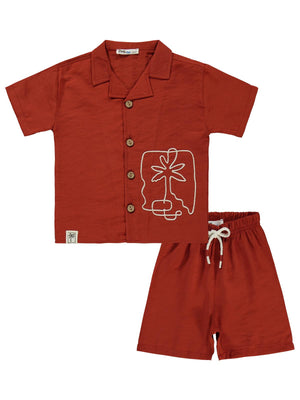 Civil Boys Palmiye Nakışlı 2-5 Yaş Takım - Turuncu