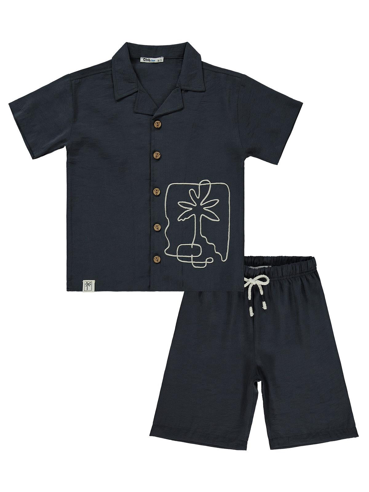 Civil Boys Palmiye Nakışlı 6-9 Yaş Takım - Gri