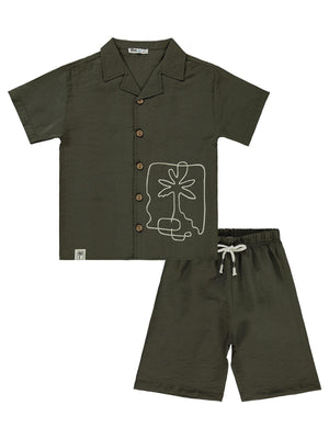 Civil Boys Palmiye Nakışlı 6-9 Yaş Takım - Haki