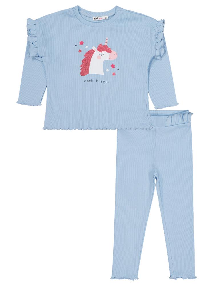 Civil Girls Unicorn Baskılı 2-5 Yaş Takım - Mavi