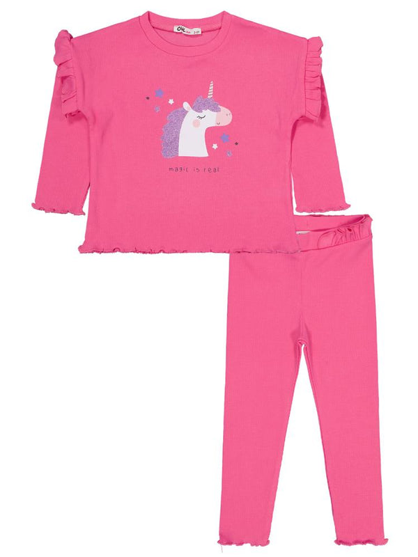 Civil Girls Unicorn Baskılı 2-5 Yaş Takım - Pembe