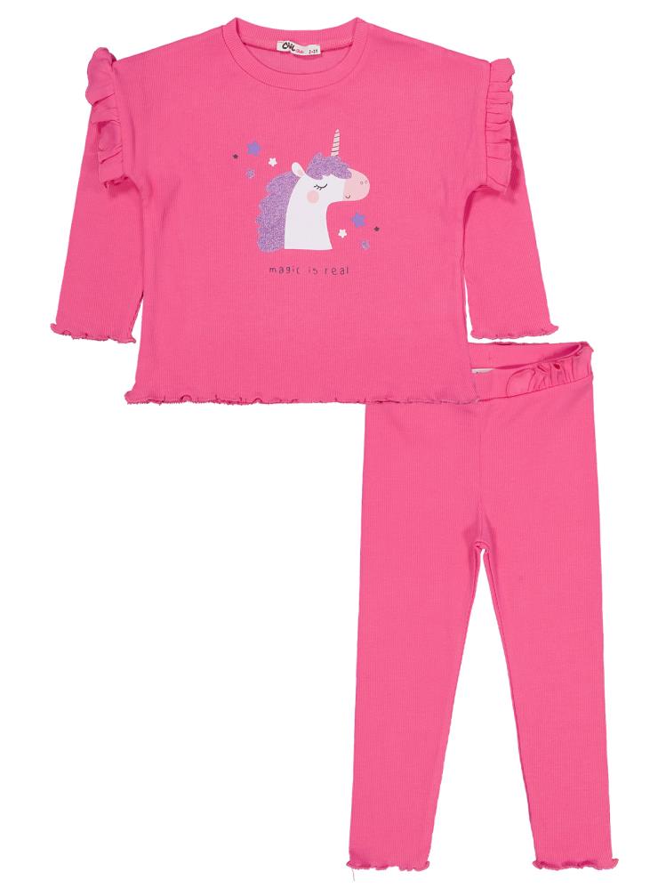 Civil Girls Unicorn Baskılı 2-5 Yaş Takım - Pembe