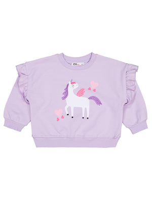 Civil Kız Çocuk Kalpli Unicorn Baskılı Sweatshirt | 2 İp Uzun Kol | Okul Kreş ve Günlük Kullanım - Lila