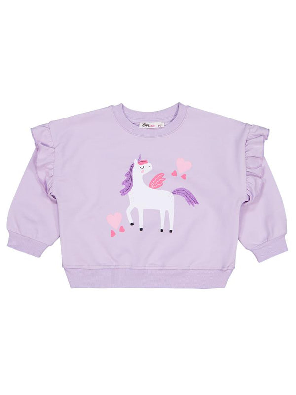 Civil Girls Kalpli Unicorn Baskılı 2-5 Yaş Sweatshirt - Lila