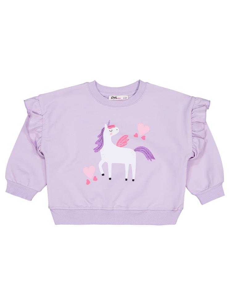 Civil Girls Kalpli Unicorn Baskılı 2-5 Yaş Sweatshirt - Lila