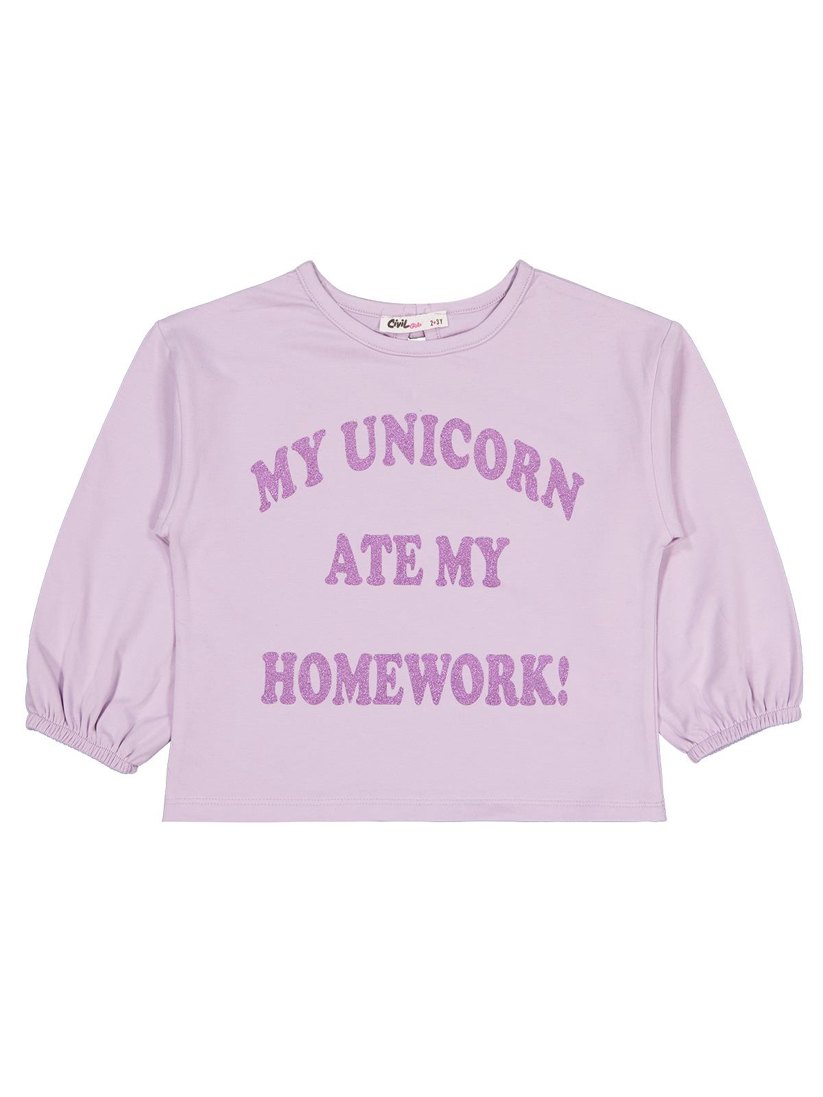 Civil Kız Çocuk My Unicorn Baskılı Sweatshirt | Okul Kreş ve Günlük Kullanım - Lila