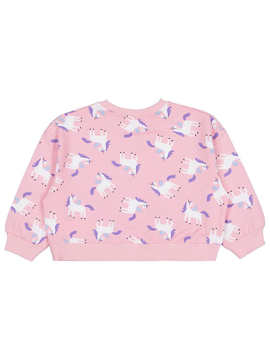 Civil Kız Çocuk Unicorn Baskılı Sweatshirt | 2 İp Uzun Kol | Okul Kreş ve Günlük Kullanım - Pembe