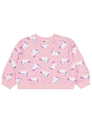 Civil Kız Çocuk Unicorn Baskılı Sweatshirt | 2 İp Uzun Kol | Okul Kreş ve Günlük Kullanım - Pembe