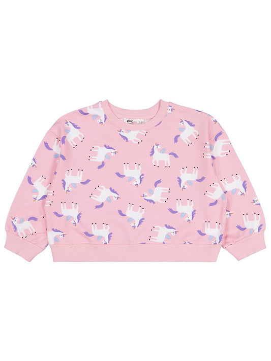 Civil Kız Çocuk Unicorn Baskılı Sweatshirt | 2 İp Uzun Kol | Okul Kreş ve Günlük Kullanım - Pembe