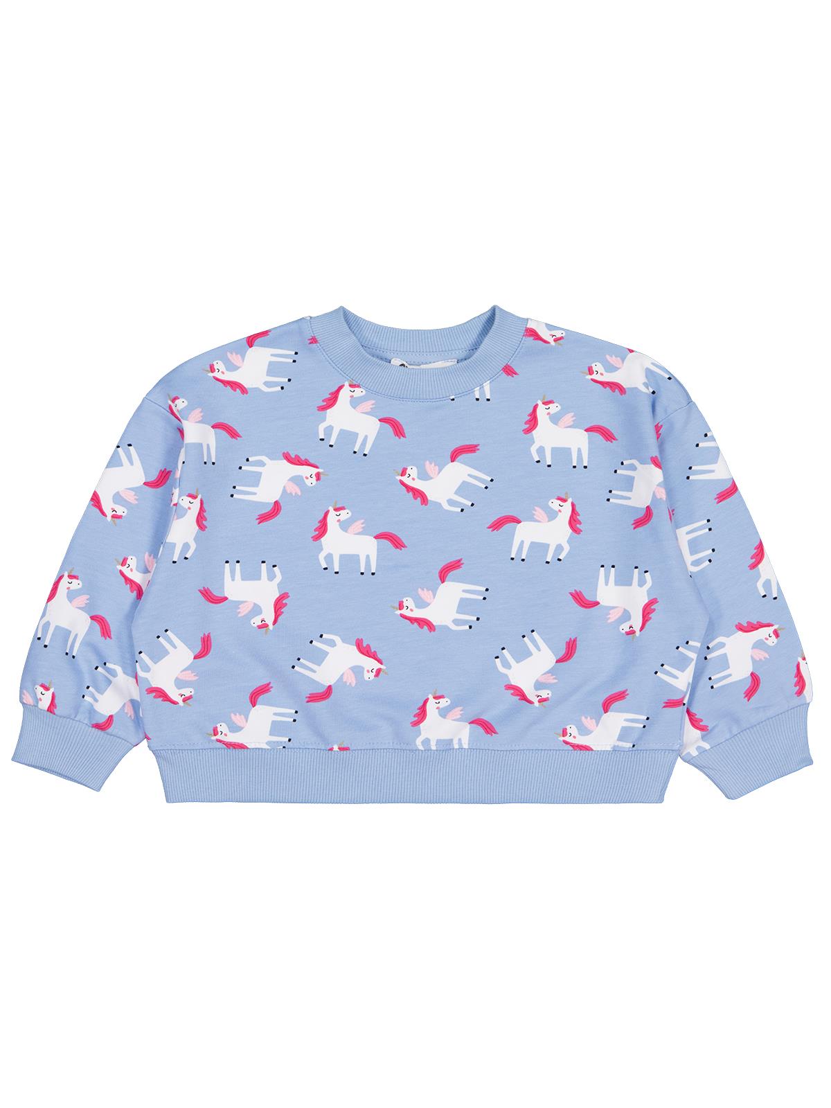 Civil Kız Çocuk Unicorn Baskılı Sweatshirt | 2 İp Uzun Kol | Okul Kreş ve Günlük Kullanım - Mavi