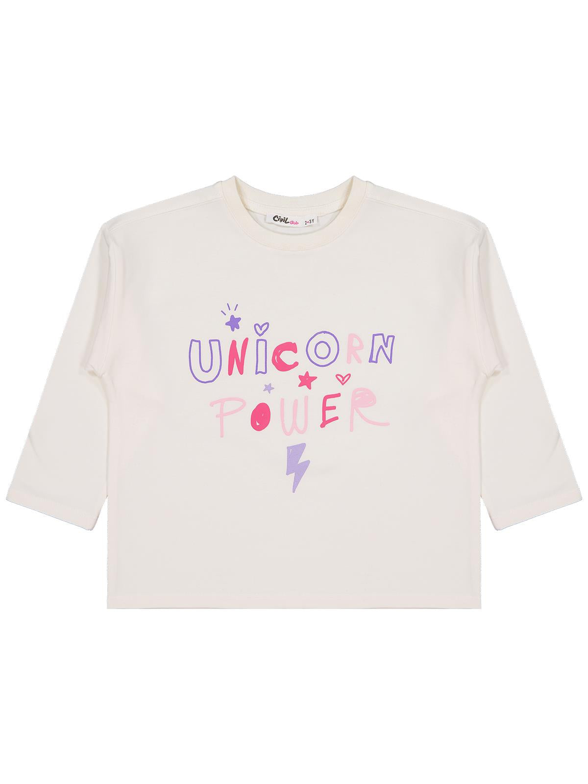 Civil Kız Çocuk Unicorn Power Baskılı Sweatshirt | Okul Kreş ve Günlük Kullanım - Ekru