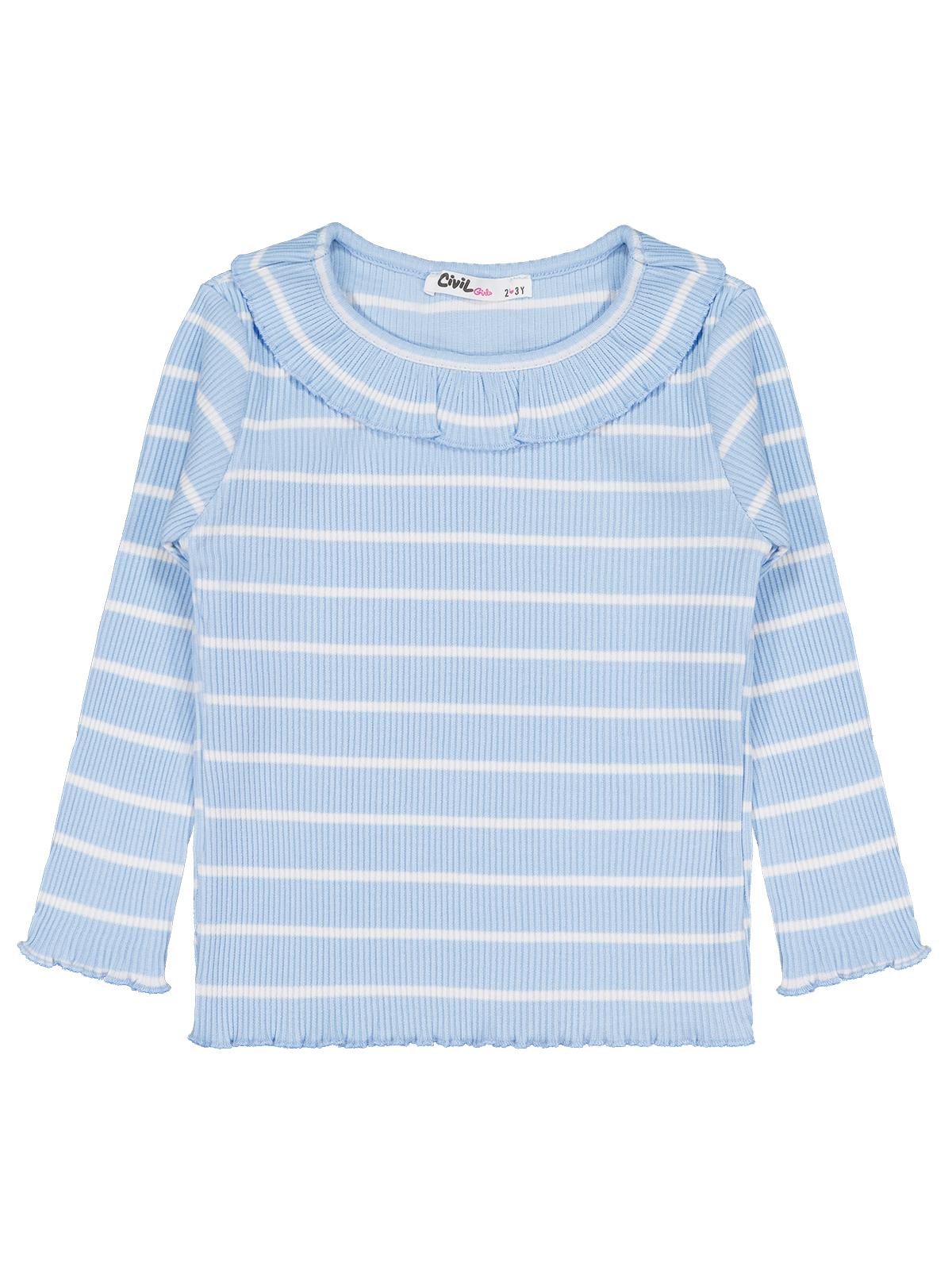 Civil Kız Çocuk Çizgili Sweatshirt | Kaşkorse Uzun Kol Bisiklet Yaka | Okul Kreş ve Günlük Kullanım - Mavi