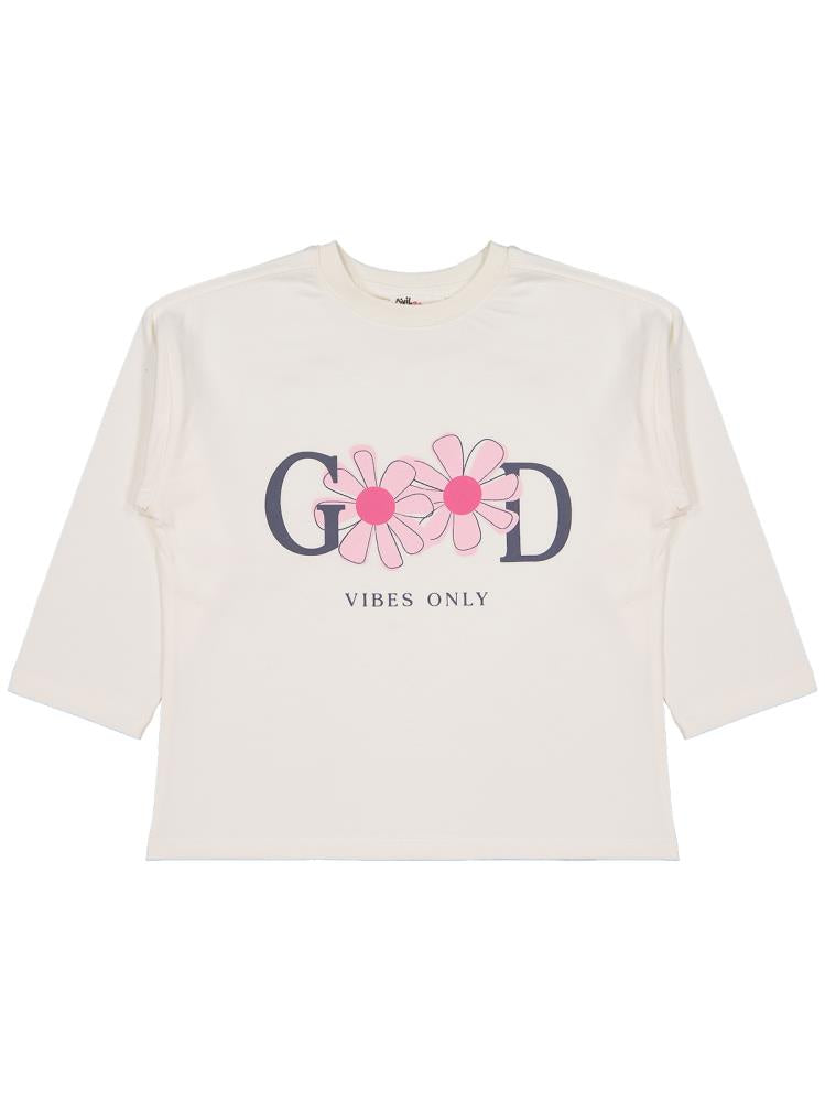 Civil Girls Good Baskılı 6-9 Yaş Sweatshirt - Ekru