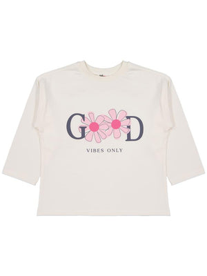 Civil Girls Good Baskılı 6-9 Yaş Sweatshirt - Ekru