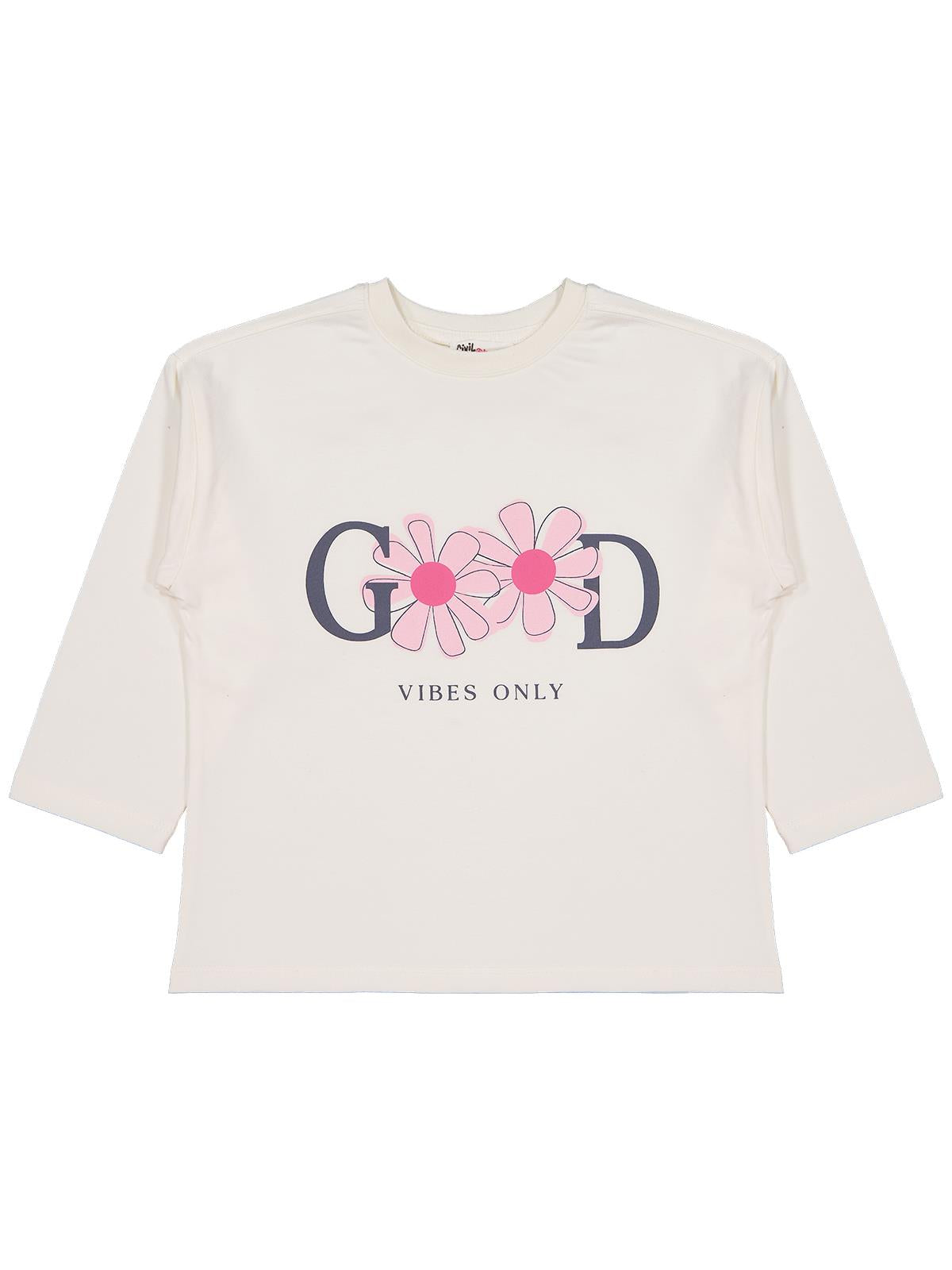 Civil Girls Good Baskılı 6-9 Yaş Sweatshirt - Ekru