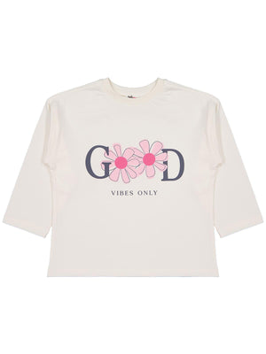 Civil Girls Good Baskılı 6-9 Yaş Sweatshirt - Ekru