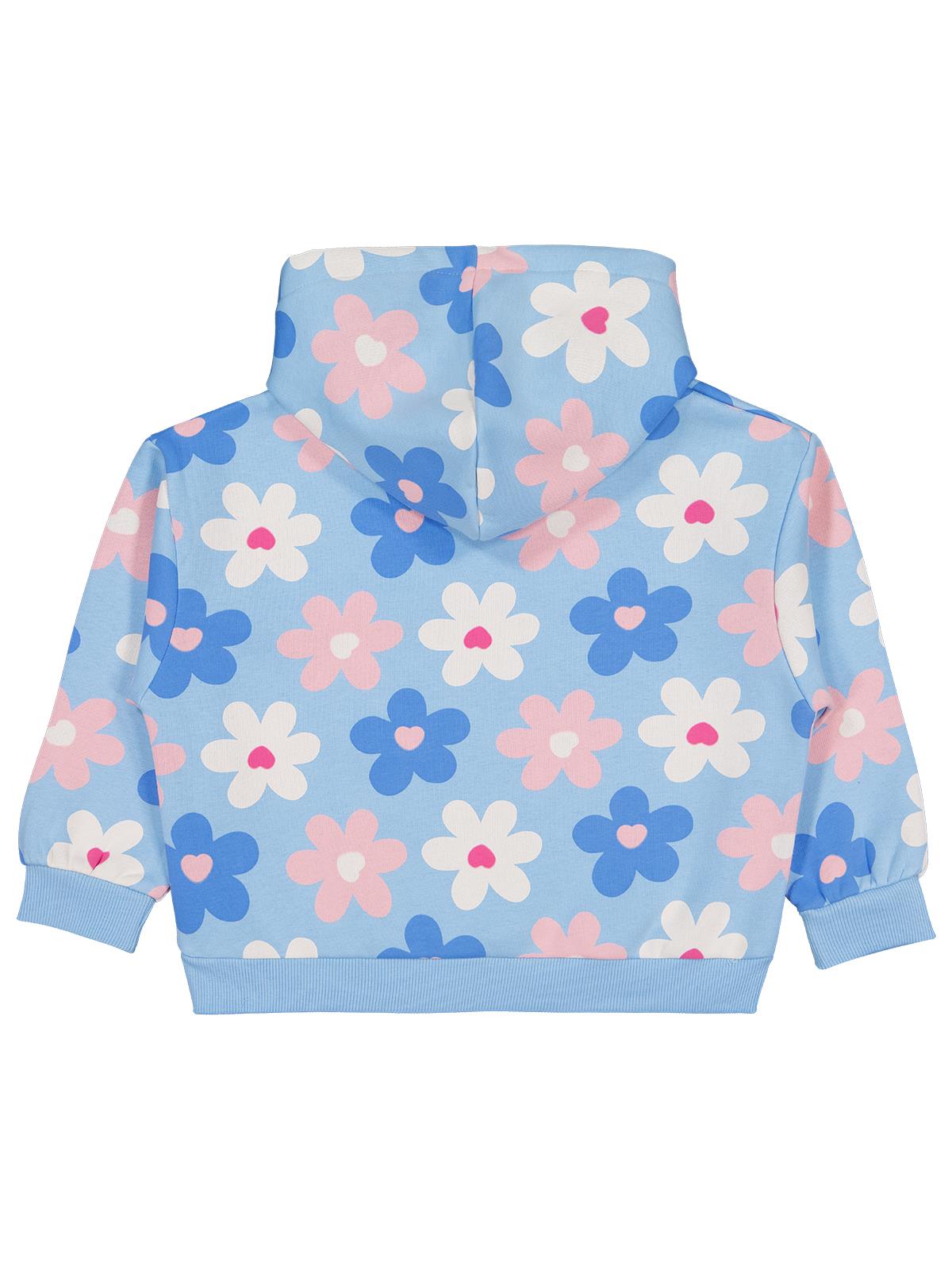 Civil Kız Çocuk Renkli Çiçek Baskılı Sweatshirt | 3 İp Uzun Kol | Okul Kreş ve Günlük Kullanım - Mavi
