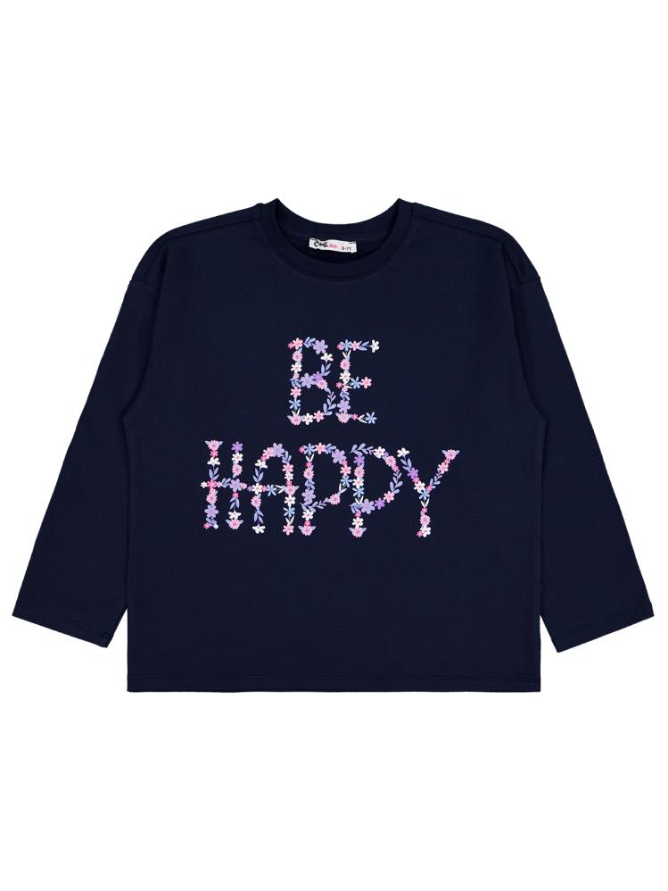 Civil Girls Be Happy Baskılı 6-9 Yaş Sweatshirt - Lacivert