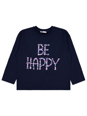 Civil Girls Be Happy Baskılı 6-9 Yaş Sweatshirt - Lacivert
