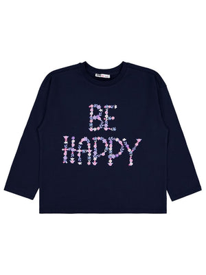 Civil Girls Be Happy Baskılı 6-9 Yaş Sweatshirt - Lacivert