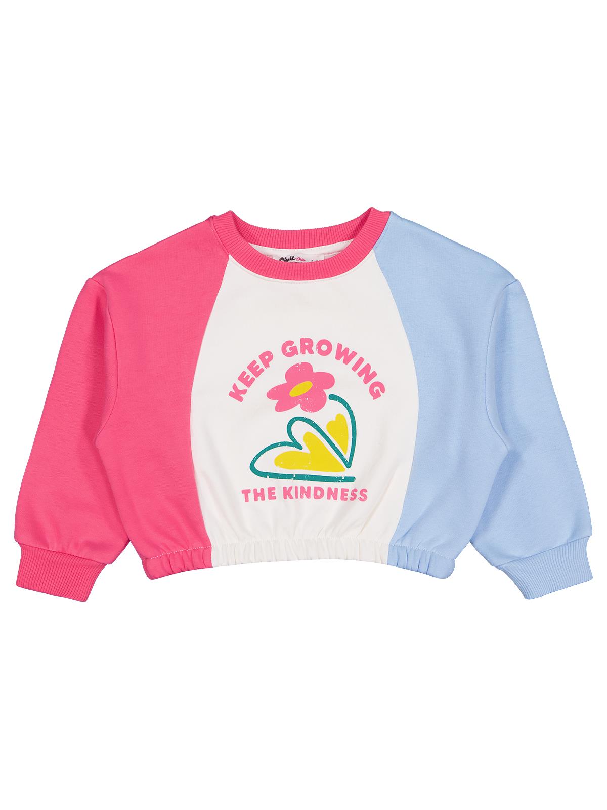 Civil Kız Çocuk Keep Growing Baskılı Sweatshirt | 3 İp Uzun Kol | Okul Kreş ve Günlük Kullanım - Ekru