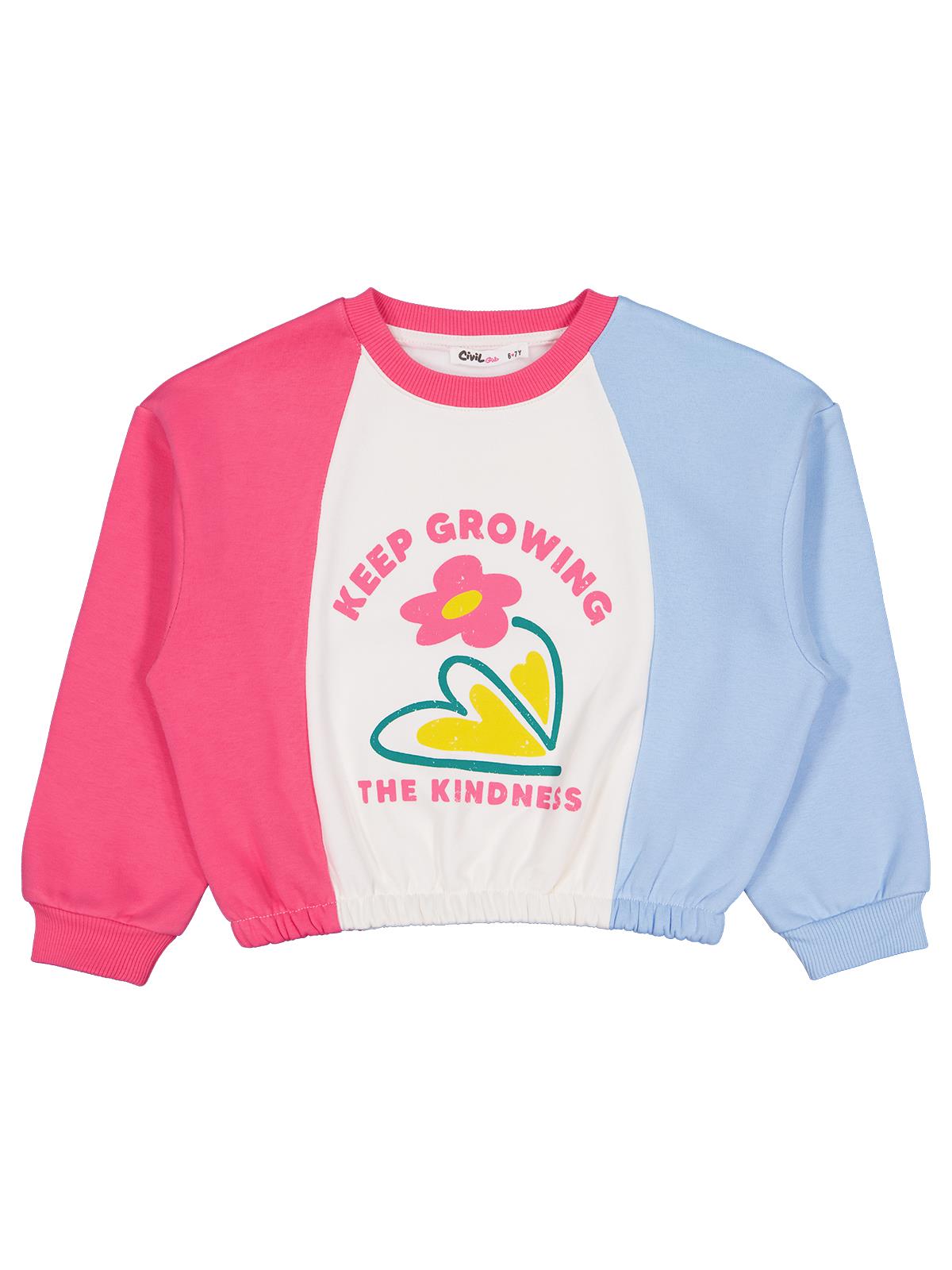 Civil Kız Çocuk Keep Growing Baskılı Sweatshirt | 3 İp Uzun Kol | Okul Kreş ve Günlük Kullanım - Ekru