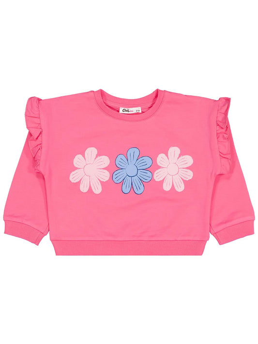 Civil Kız Çocuk Renkli Papatya Baskılı Sweatshirt | 2 İp Uzun Kol | Okul Kreş ve Günlük Kullanım - Pembe