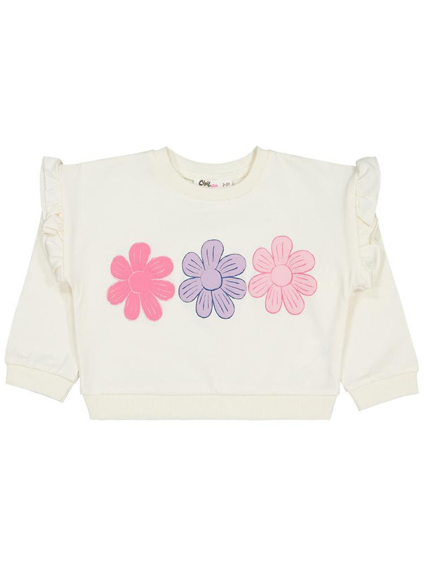 Civil Girls Renkli Papatya Baskılı 2-5 Yaş Sweatshirt - Ekru