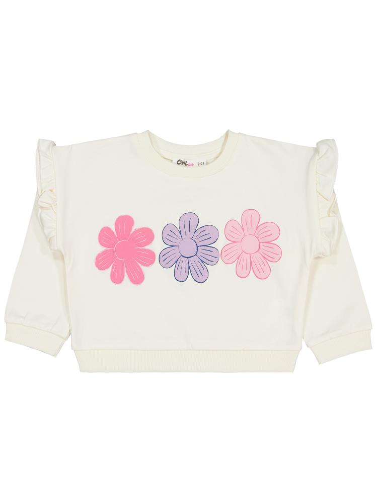 Civil Girls Renkli Papatya Baskılı 2-5 Yaş Sweatshirt - Ekru