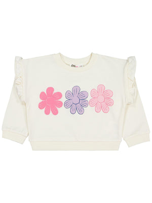 Civil Kız Çocuk Renkli Papatya Baskılı Sweatshirt | 2 İp Uzun Kol | Okul Kreş ve Günlük Kullanım - Ekru