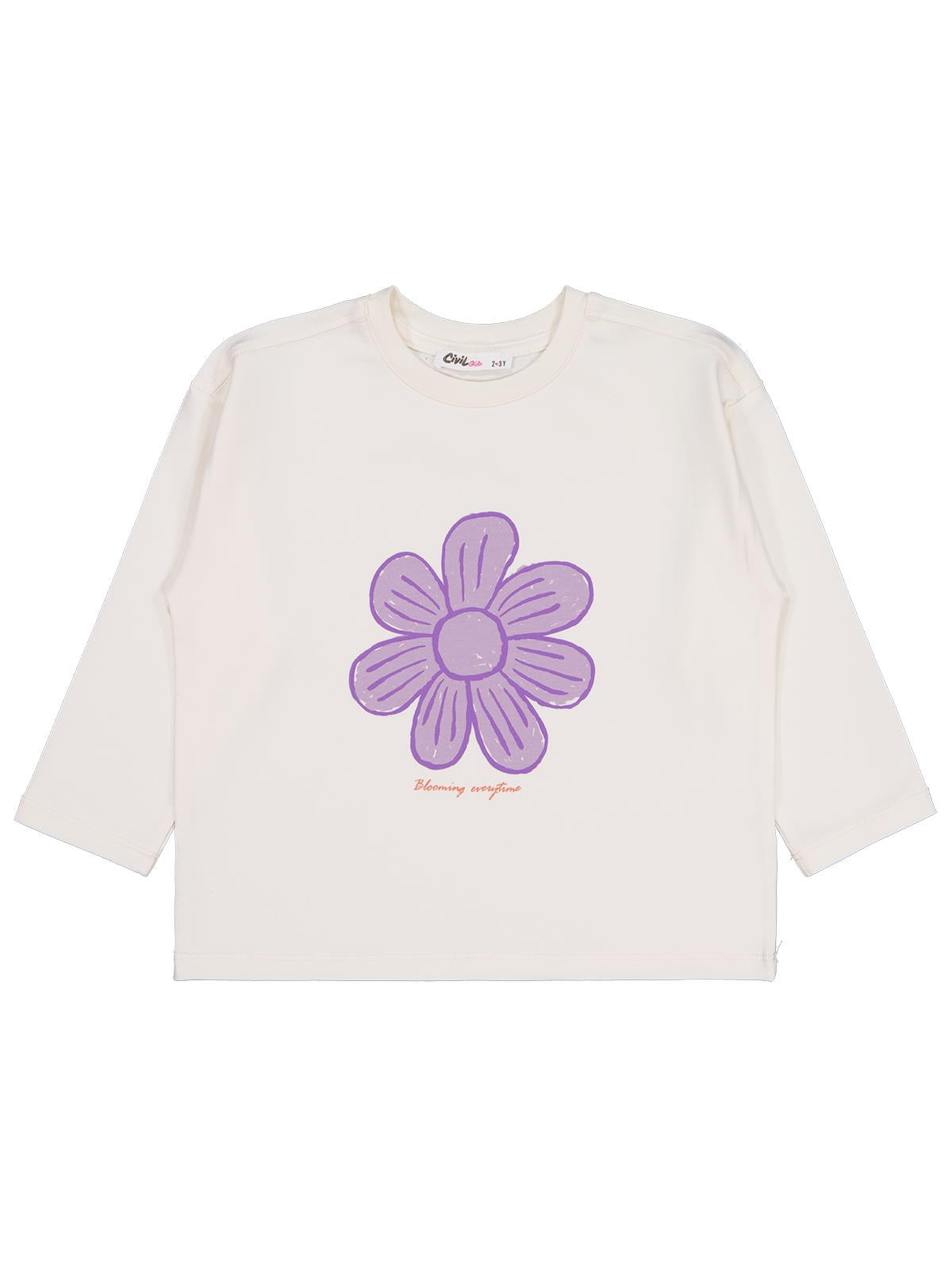 Civil Girls Büyük Çiçek Baskılı 2-5 Yaş Sweatshirt - Ekru