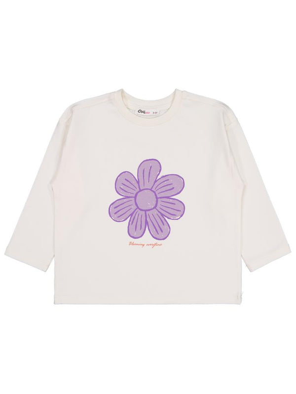Civil Girls Büyük Çiçek Baskılı 2-5 Yaş Sweatshirt - Ekru