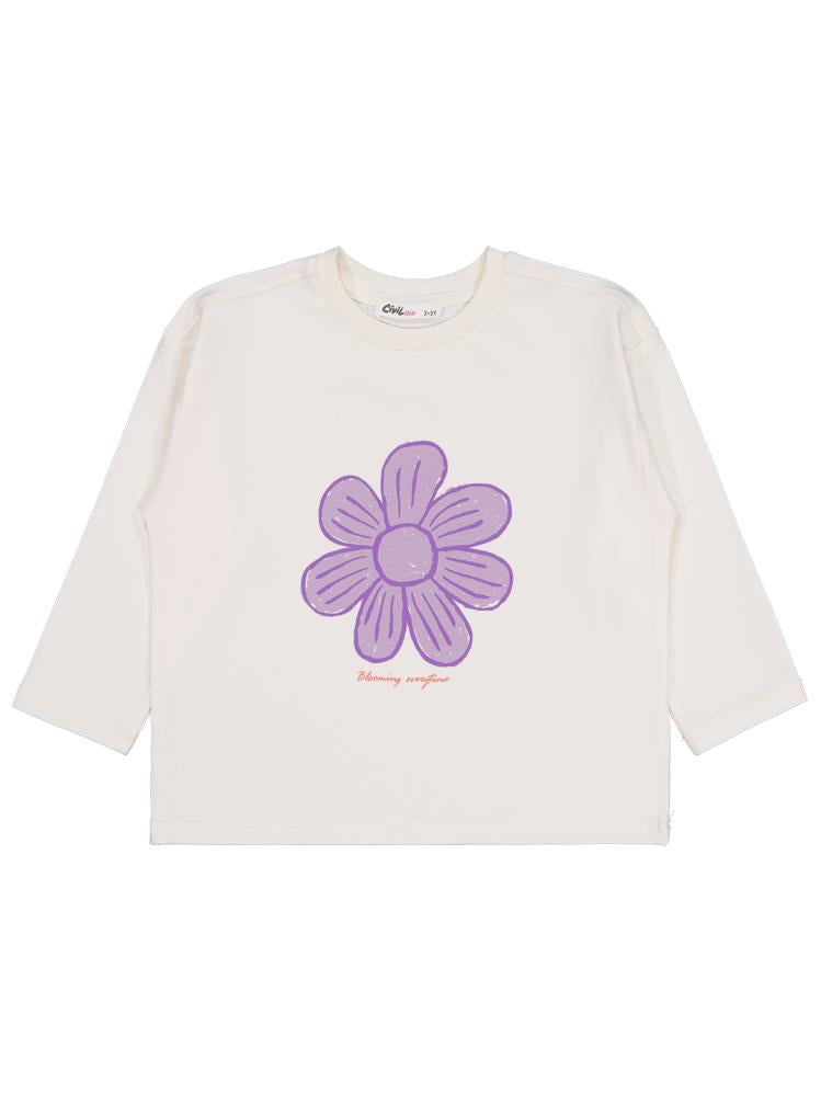 Civil Girls Büyük Çiçek Baskılı 2-5 Yaş Sweatshirt - Ekru