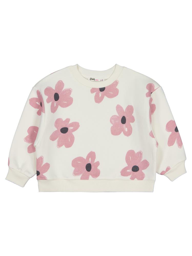 Civil Girls Çiçek Baskılı 2-5 Yaş Sweatshirt - Ekru