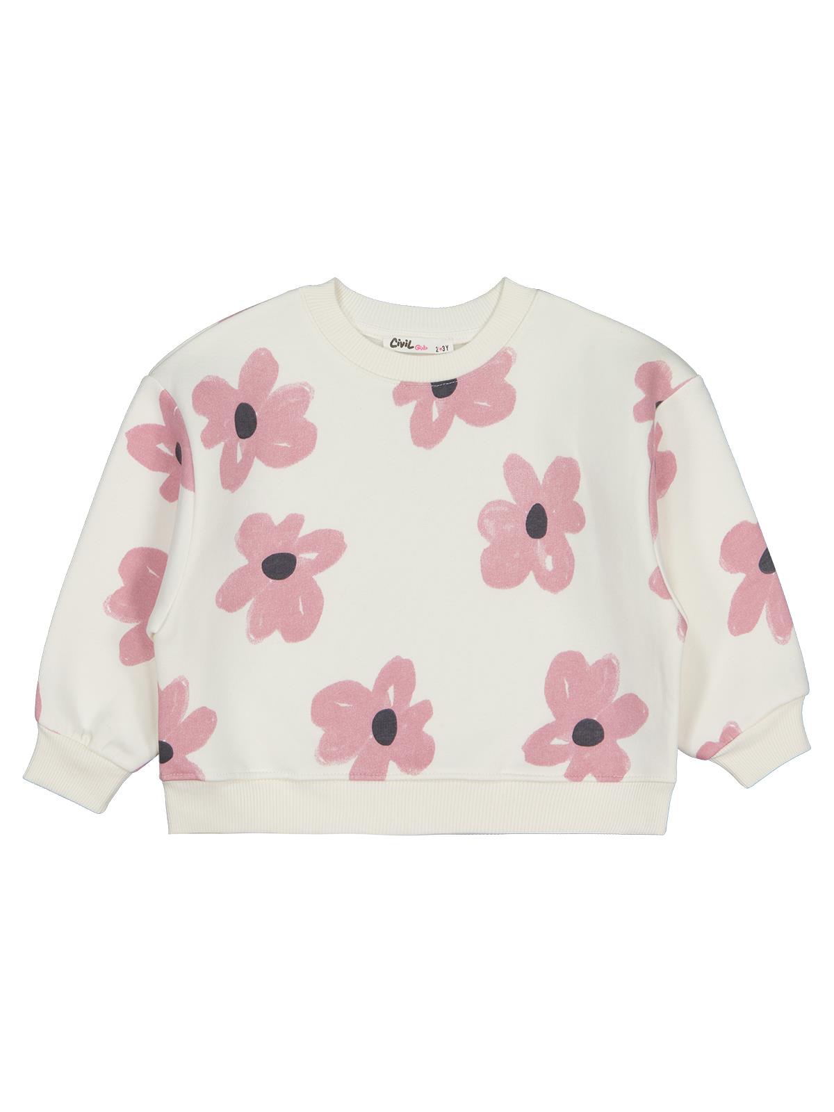 Civil Girls Çiçek Baskılı 2-5 Yaş Sweatshirt - Ekru