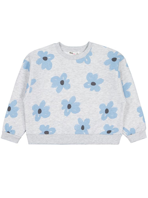 Civil Girls Çiçek Baskılı 6-9 Yaş Sweatshirt - Gri