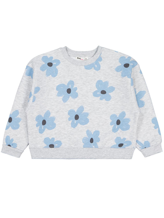 Civil Girls Kız Çocuk Çiçek Baskılı Sweatshirt | 3 İp Uzun Kol | Okul Kreş ve Günlük Kullanım - Gri