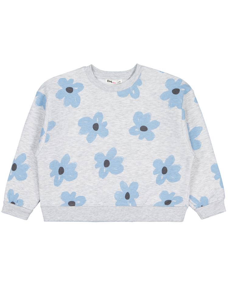 Civil Girls Çiçek Baskılı 6-9 Yaş Sweatshirt - Gri