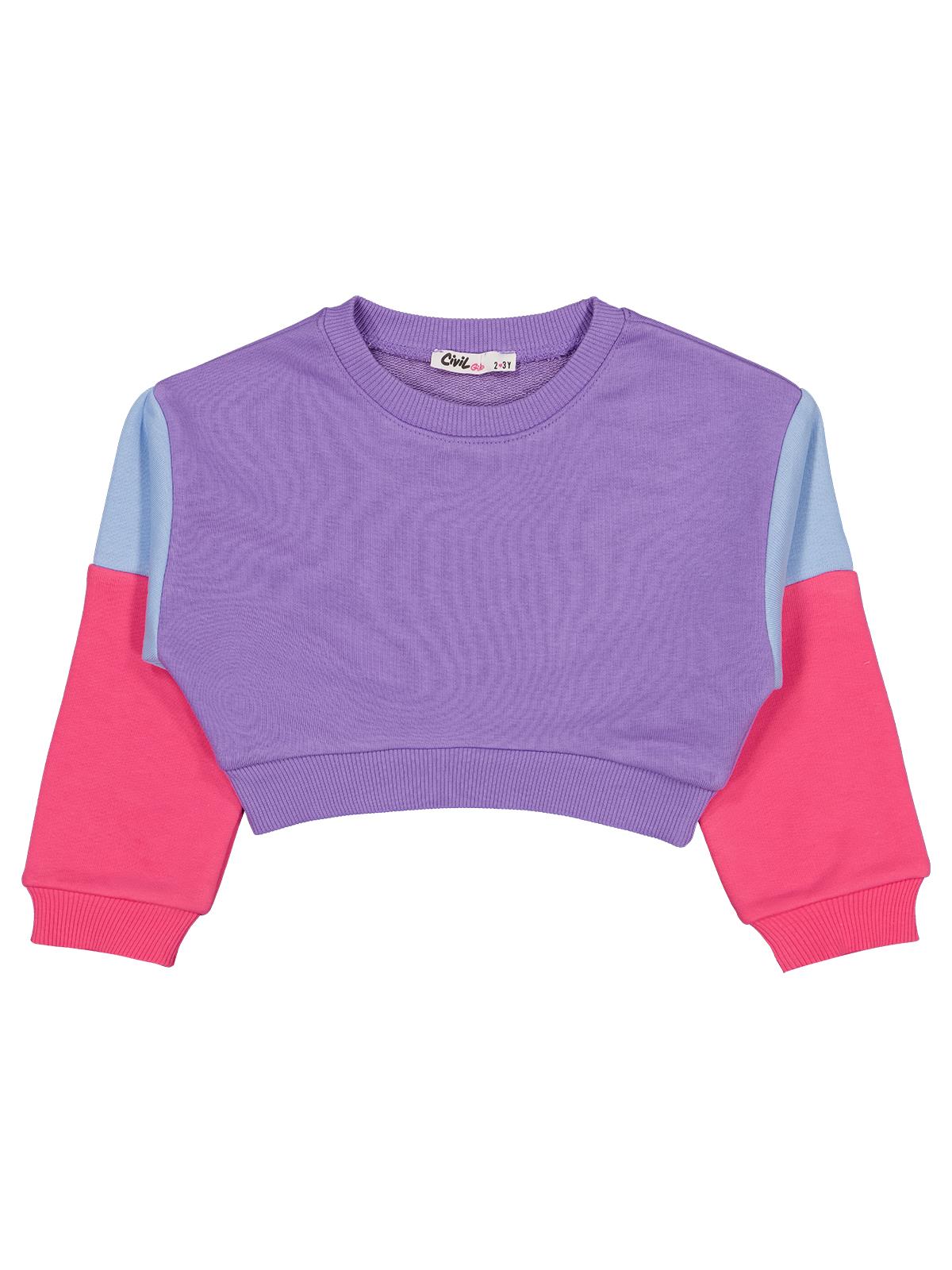 Civil Kız Çocuk Good Vibes Only Baskılı Sweatshirt | 3 İp Şardonsuz | Okul Kreş ve Günlük Kullanım - Lila