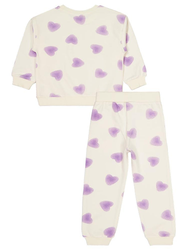 Civil Girls Kalp Baskılı 2-5 Yaş Eşofman Takımı - Ekru